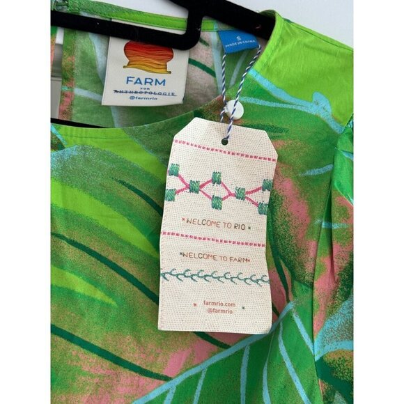Farm Rio Anthropologie Lime Green Puff Sleeve Mini Dress Tropical NWT Size S - Picture 10 of 10
